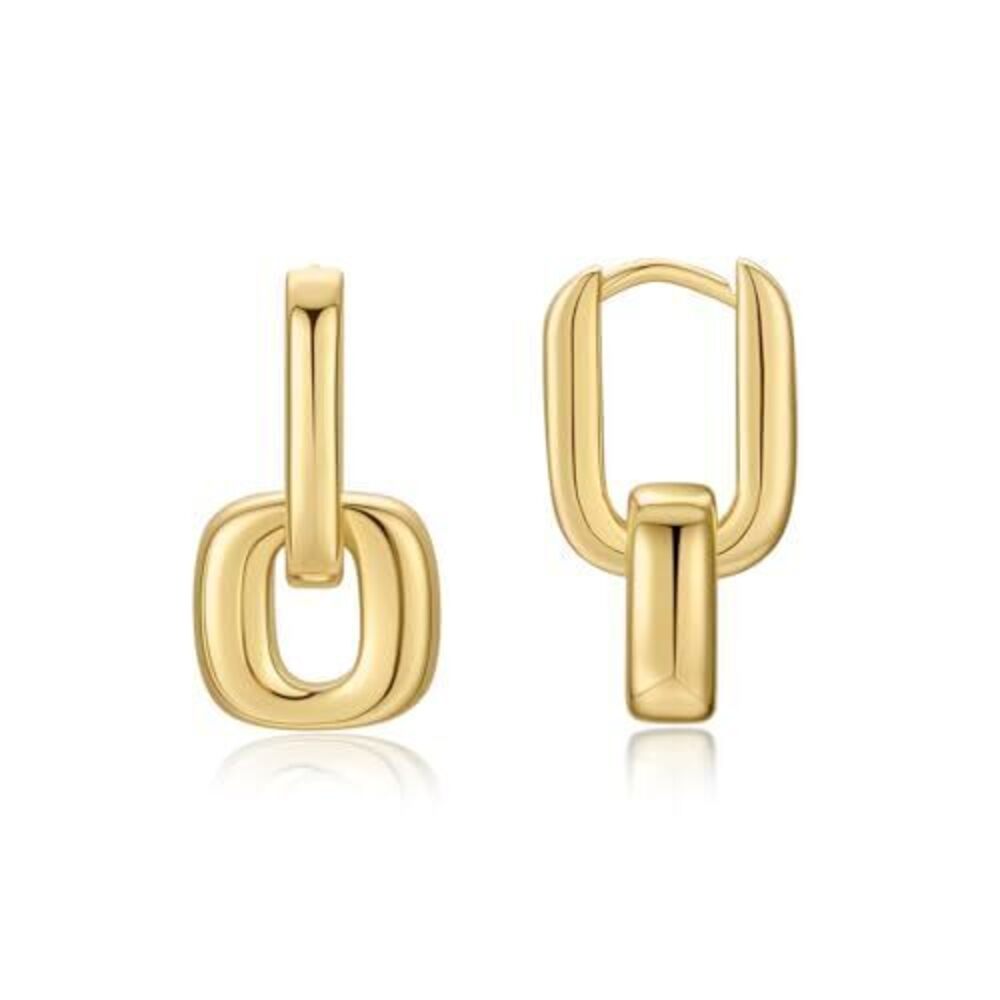9835 18K Gold Plated U-Link Drop Earrings , Geometric Chain Earrings